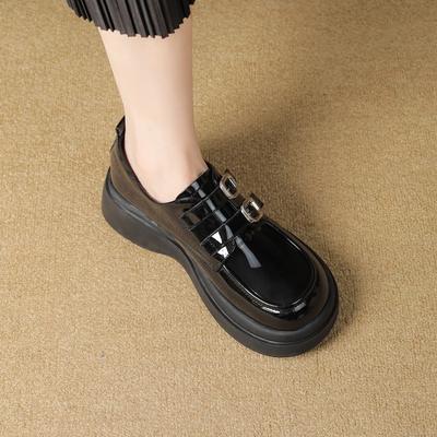 Платформенные лоферы Британский стиль маленькие кожаные туфли женские на толстом каблуке туфли на высокой подошве 2025 осень черные кожаные туфли на одном ремешке