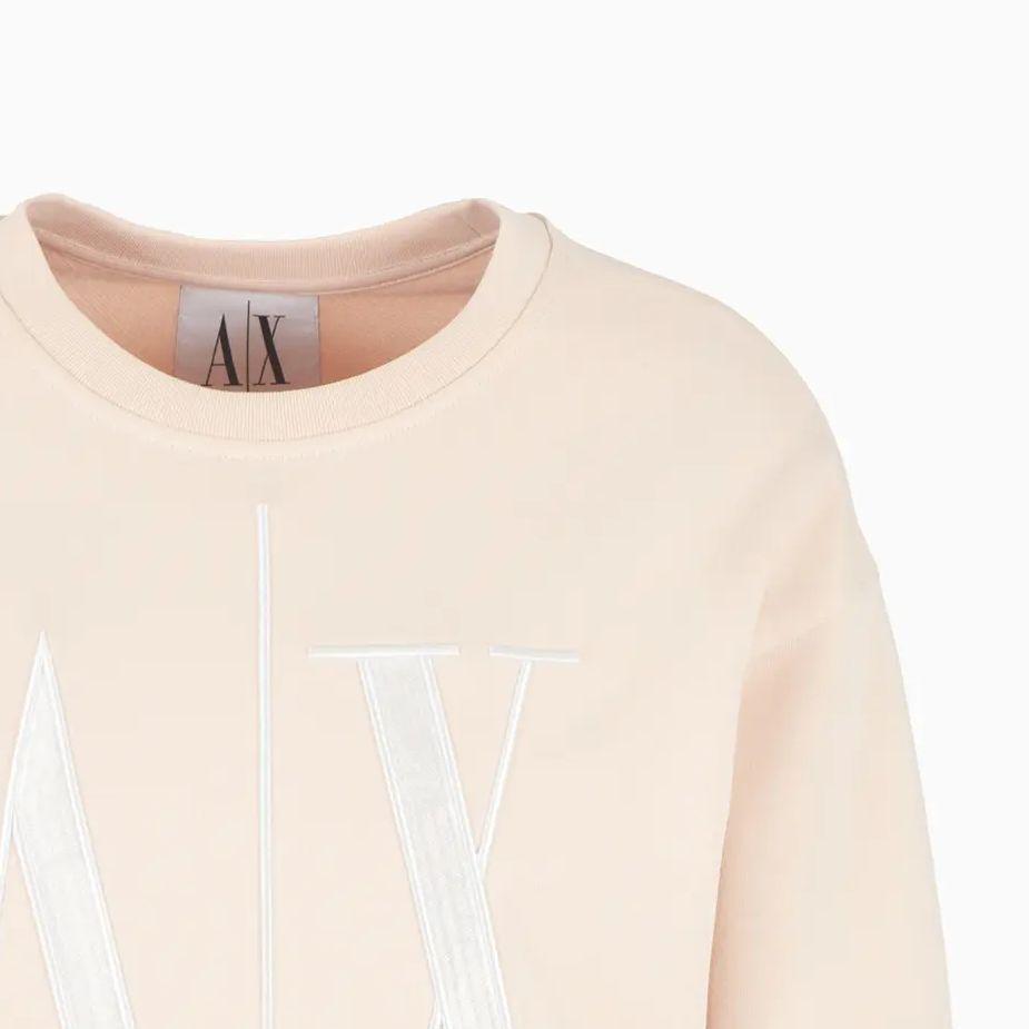 Armani Exchange Свитшот женский SS24 с принтом логотипа-буквы, с круглым вырезом, с длинным рукавом, светло-розовый 8NYM02-YJ68Z-14BD