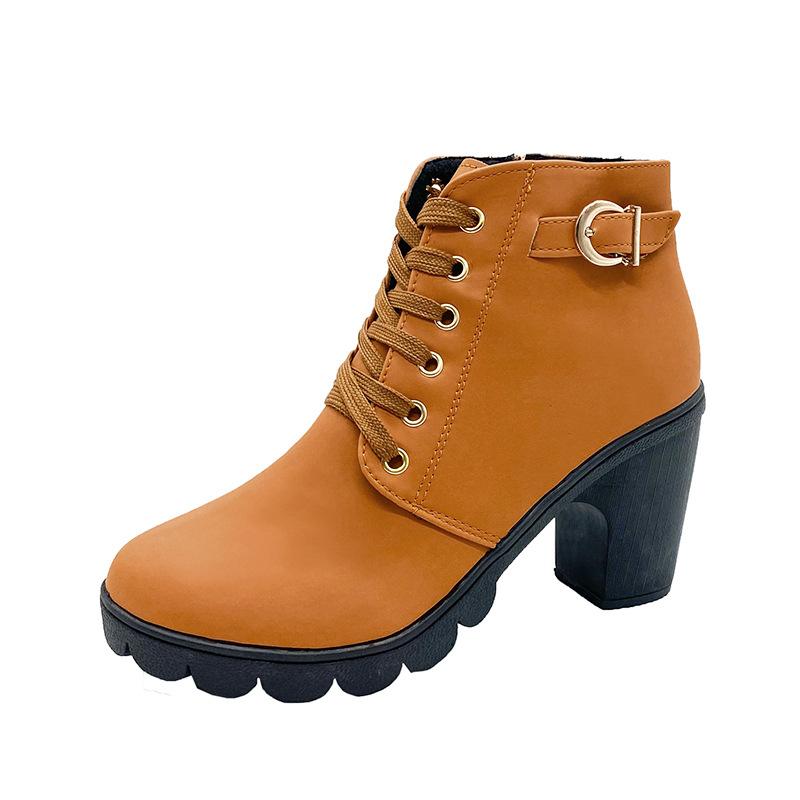 Fashion Pu Leather Ankle Boots Women 2024 Autumn Wedge High Heels Woman Comfort Women Shoes Buckle Lace Up Casual Short Boats