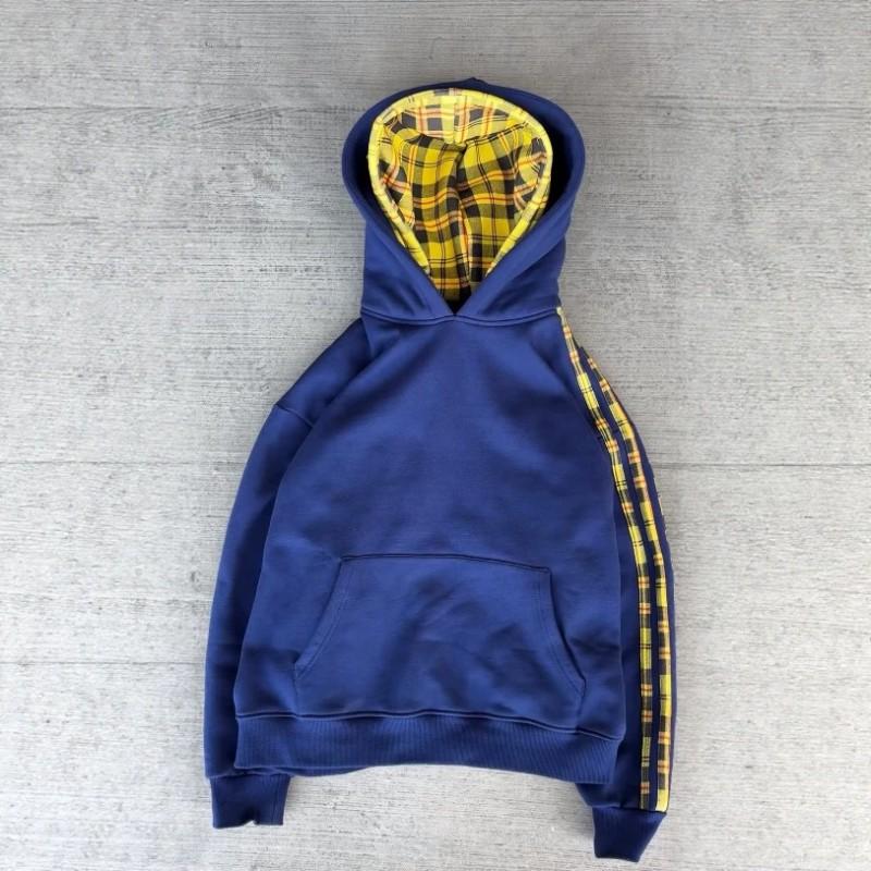 American Retro Y2K Oversized Hoodie Mens Plaid Colorblock Streetwear Pullover