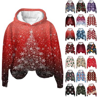 Женская модная толстовка с капюшоном и заниженной линией плеч с длинным рукавом и рождественским принтом