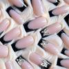 24pcs 3D Butterfly Press On Nails with Black French Tips - Full Cover Silvery Glitter False Nails with Jelly Glue and Nail File for Women and Girls