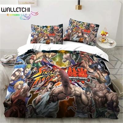 Комплект постельного белья с принтом Street Fighter Односпальный Полуторный Двуспальный Кинг-сайз Комплект для кровати Взрослый Детский Спальня Ретро Игра Геймер Постельное белье Подарок