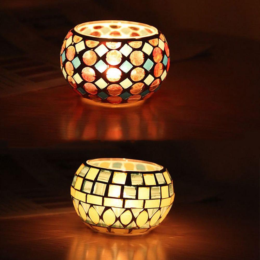 Mosaic Glass Tabletop Tea Light Centerpiece Candlestick Home Decor Candle Holder Candle Jar