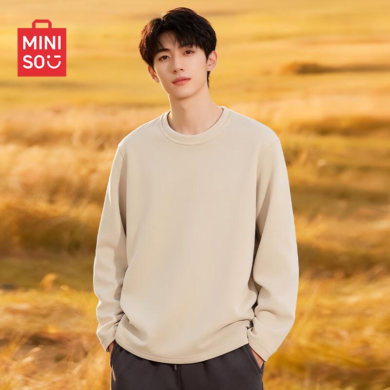 MINISO Мужская зимняя теплая футболка с начесом, с длинным рукавом, базовый слой