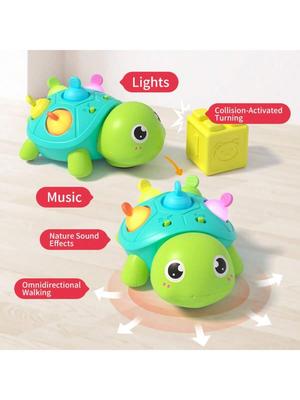 Игрушка для ползания для малышей со звуком и светом черепаха, развивающая игрушка для обучения ползанию, можно грызть и жевать, силиконовая игрушка-помощник для сна