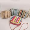 Fashion Women Rainbow Striped Crossbody Shoulder Bag for Girls Small Purse and Handbag Ladies Straw Woven Shell Beach Bag KTY