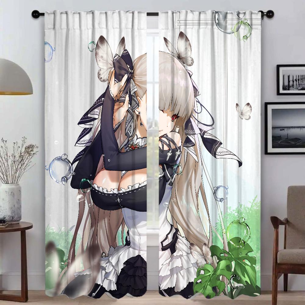 Набор из 2 элегантных комнатных штор Гостиная Azur Lane Домашний интерьер Шторы Тюль Перегородка в спальню Детская Полиэстер Идеально для гостиной