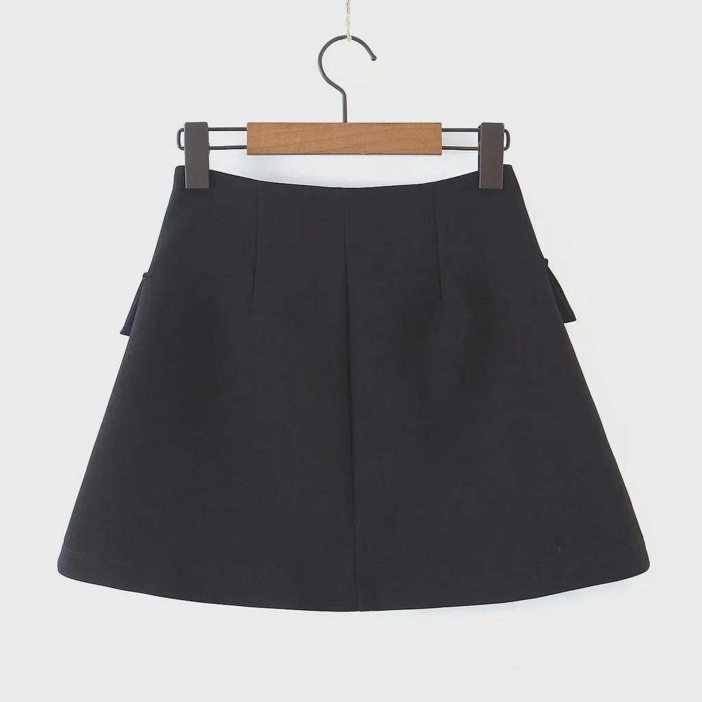 Модный женский пиджак с короткими рукавами на весну и осень + юбка с карманами и высокой талией