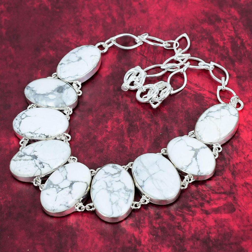 Beautiful Howlite Necklace, 925 Solid Sterling Silver Adjustable Chain Necklace, Handmade Gemstone Jewelry
