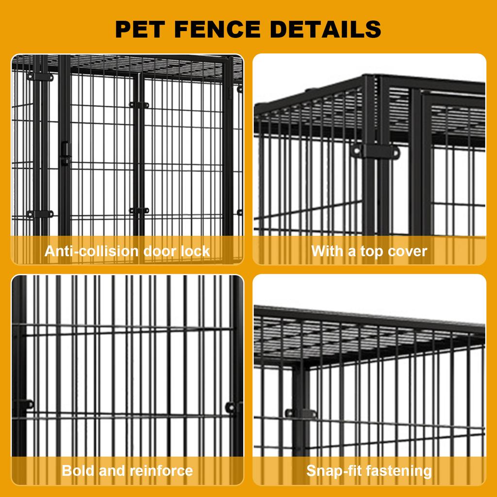 Stackable 48 Inch Heavy Duty Metal Wire Puppy Playpen Dog Crate Foldable Anti-Escape Top Cover for Rabbit Pig Small Dog