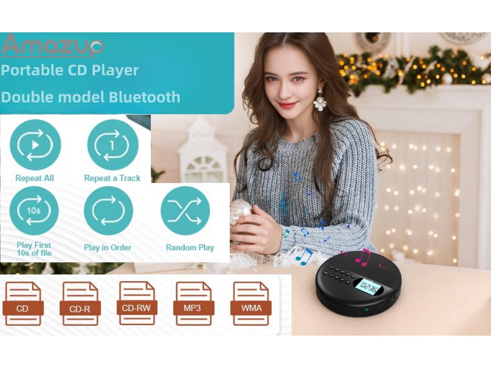 Bluetooth CD-плеер с двойными стереодинамиками, защитой от ударов и функцией повтора USB