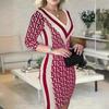 Autumn Women's Dress Fashion Geometric Pattern Wrap Dresses