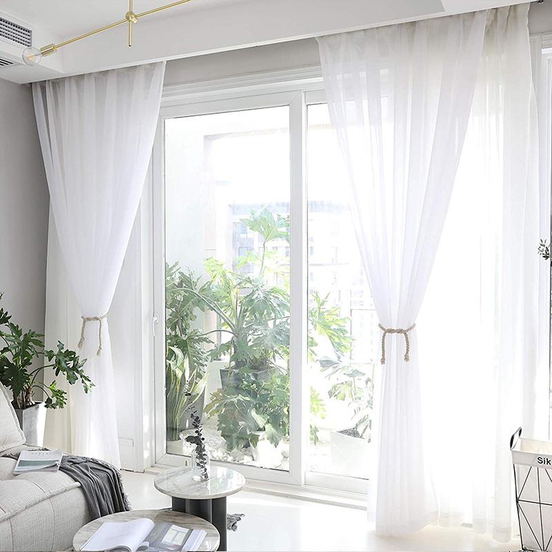 2Pcs Home Decor Window Screening Solid Sheer White Voile Curtains Drapery Window Tulle