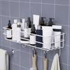 1pc Storage Rack With Hooks For Kitchen Bathroom Bedroom Office, Wrought Iron Bathroom Shelf, Punch Free Hanging Shelf
