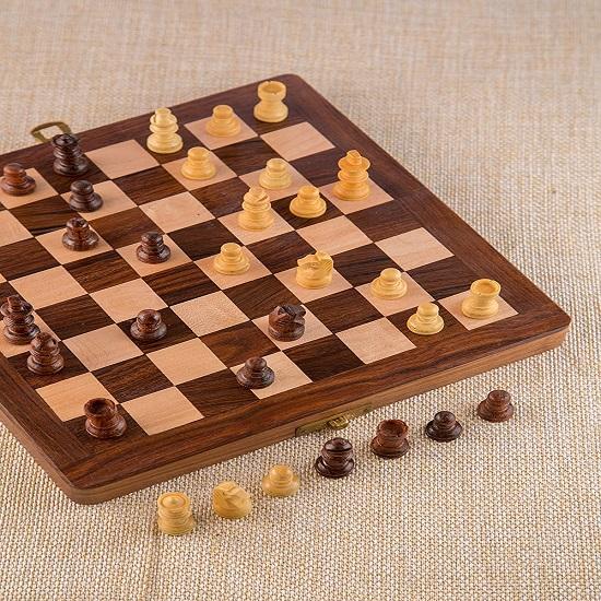 Wood Magnetic Chess Set with Folding Board and Chess Pieces Handmade Chess Board Set, Magnetic Chess Boards (7x7 In)