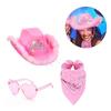LED Rhinestones Cowboy Costume Set Wide Brim Western Hat Neck Scarf Sunglasses Adult Girl Cosplay Party Accessories 3pcs