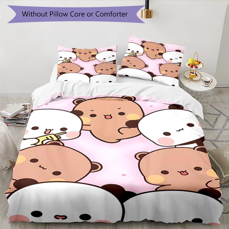 3pcs Yier BuBu Bear1 Design Cover Set - HD Printed Bedding with 1 Cover and 2 Pillowcases - Perfect for Home and Dorm Decor