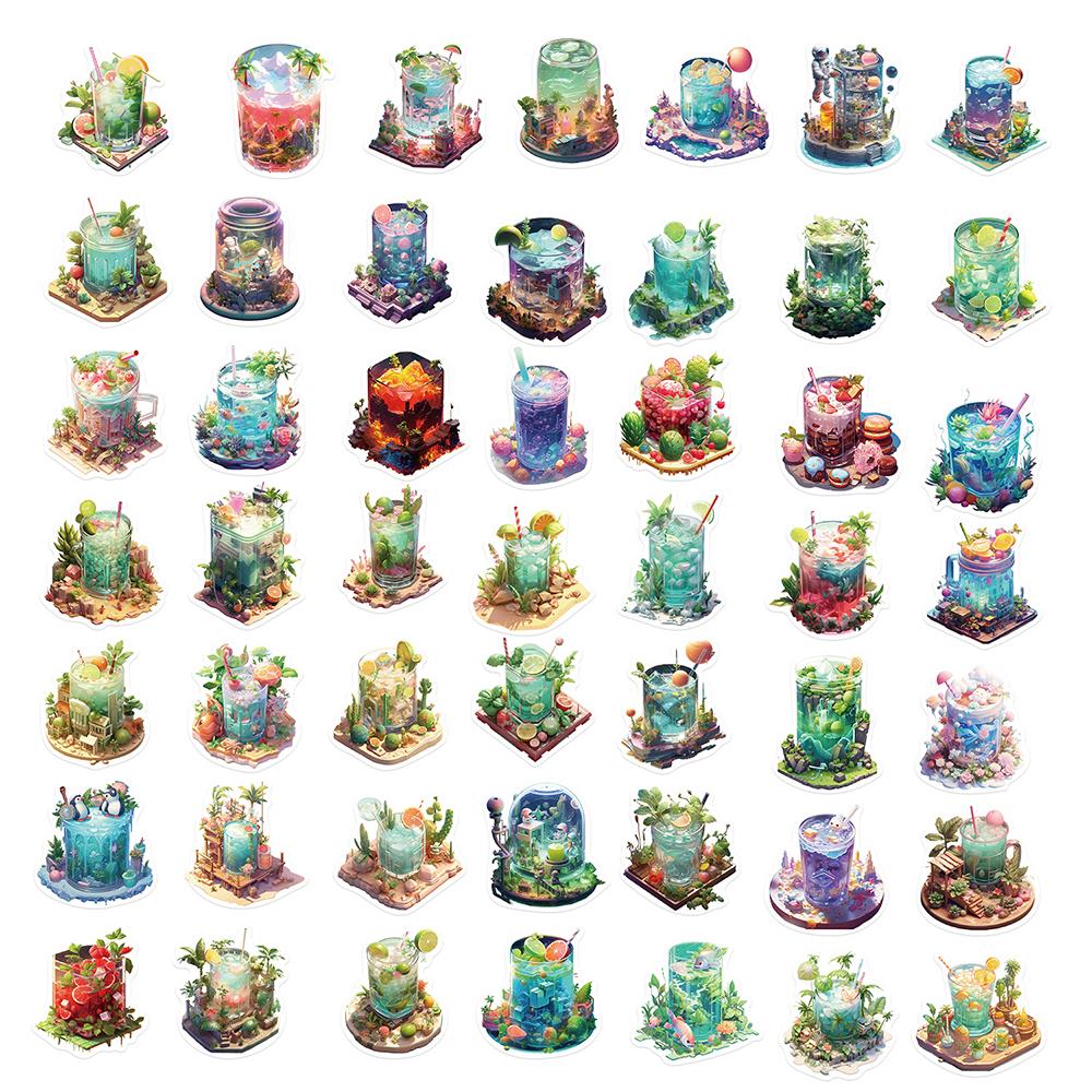 10 30 50Pcs Ins Style Art Drink Aesthetic Stickers Cartoon Plant Decals Kids Toys Diy Laptop Phone Scrapbook Decoration Sticker