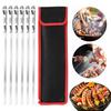 6/10Pcs Stainless Steel BBQ Skewers with Storage Bag Ring Design Flat BBQ