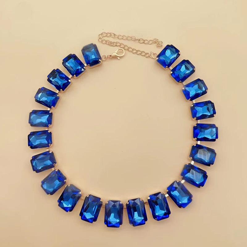 Mixed Color Rectangular 13x18 Crystal Gemstone Necklace - European & American Choker Design