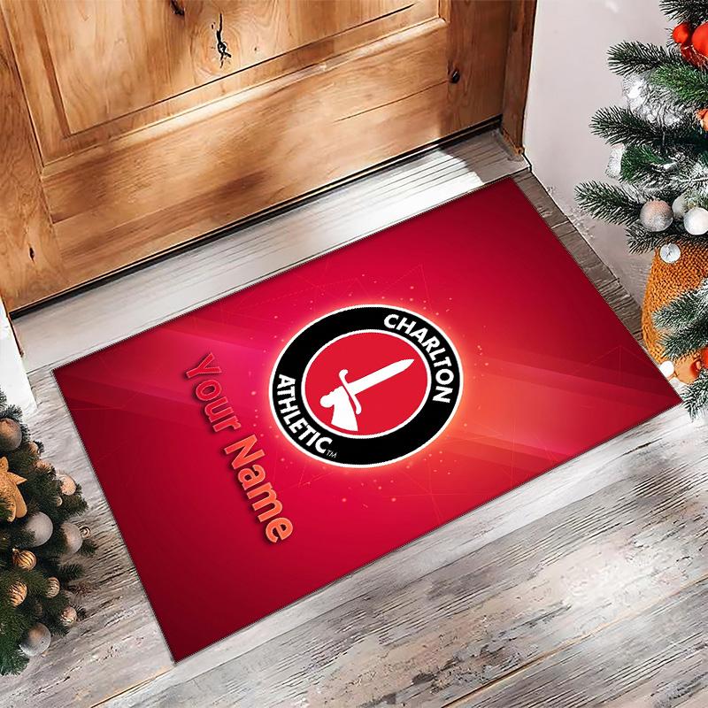 Charlton Athletic Printed Crystal Velvet Rug Non‑Slip Crystal Velvet Carpet For Sofa Bedroom Indoor Home Decoration