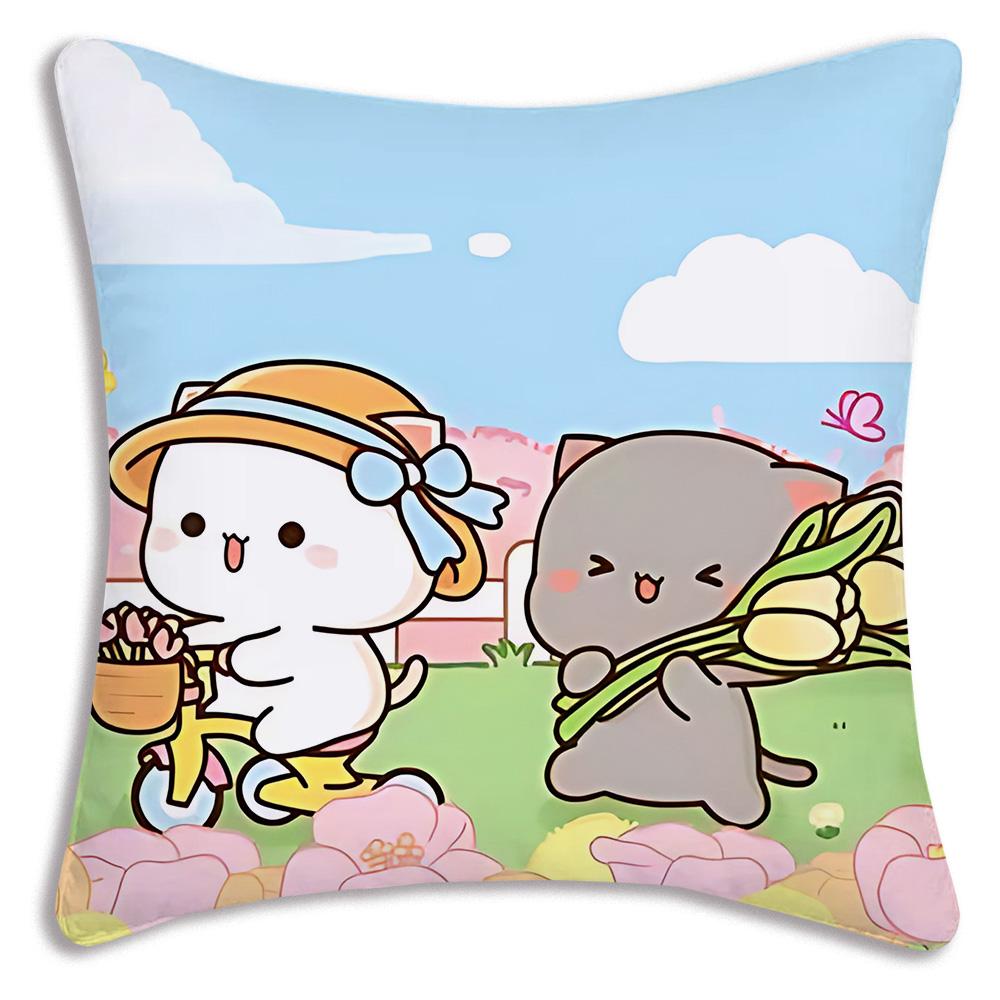 Kawaii Cute Peach Mochi Cat Pillow Covers Cartoon Sofa Decorative Home Double-Sided Printing Short Plush Cute Cushion Cover