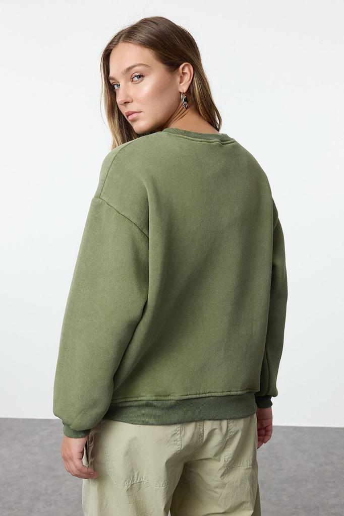 Women's Fashionable Stylish Sweatshirt Emerald Green Antique Faded Effect Thick Fleece Inside Oversize Wide Fit Sweatshirt