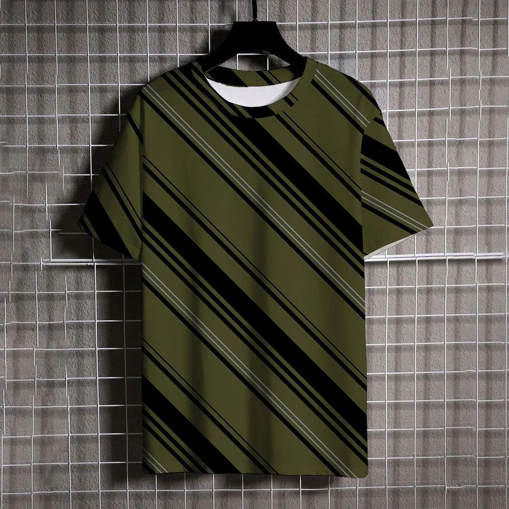 Летняя мужская футболка с коротким рукавом в винтажном полосатом 3D-принте, повседневная уличная одежда с круглым вырезом, топы больших размеров, футболки, размер XXS-6XL