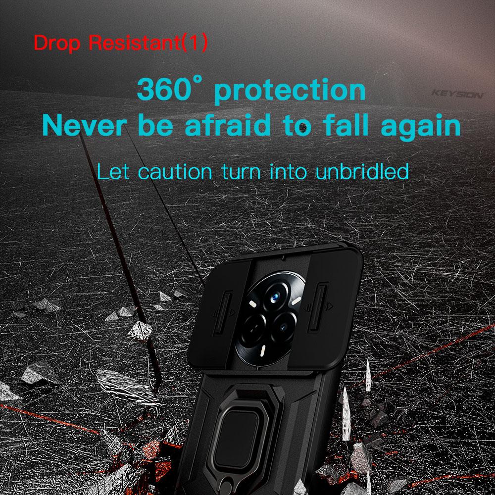 KEYSION Противоударный чехол для Realme 14 Pro+5G Slide Camera Protection Metal Ring Stand Phone Back Cover для OPPO Realme 14 Pro 5G