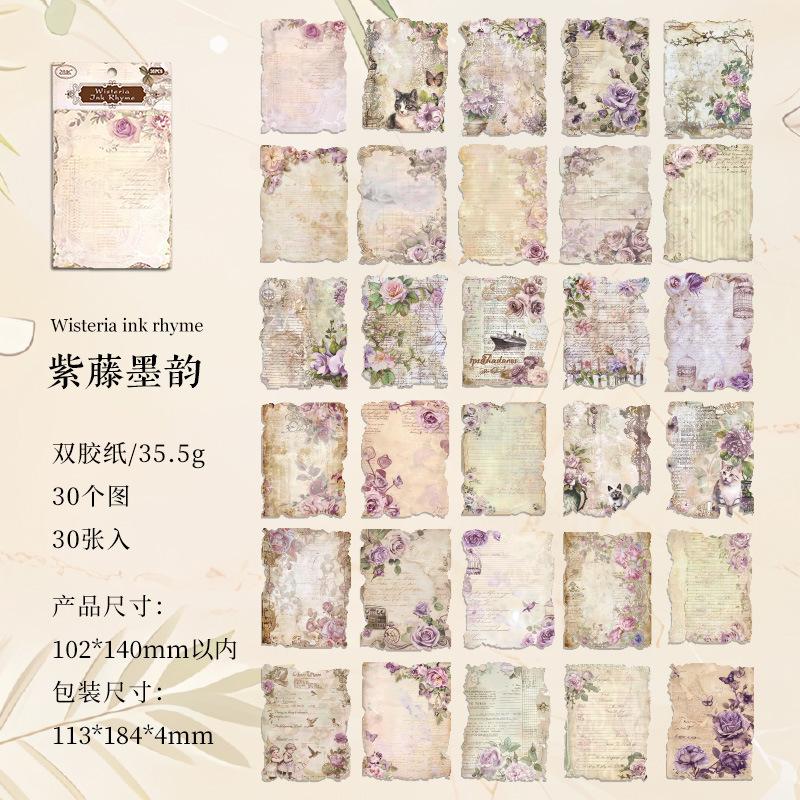 30-Sheet Vintage Flower Pattern Scrapbook Paper, Elegant Floral Designs & Smooth Surface, Easy to Cut for Handmade Cards