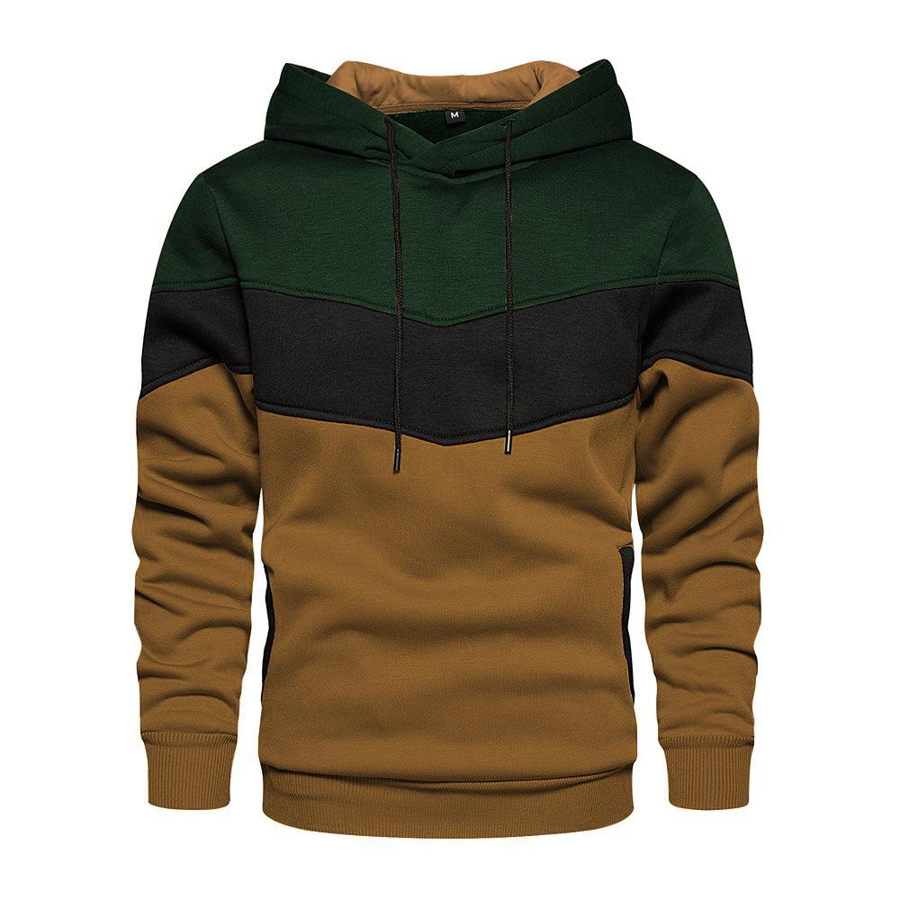 2024 Spring & Fall Color Block Casual Pullover Hoodie with Side Pockets for Men