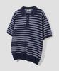 AGOD Collar Button Stripe Half Knit [Navy]