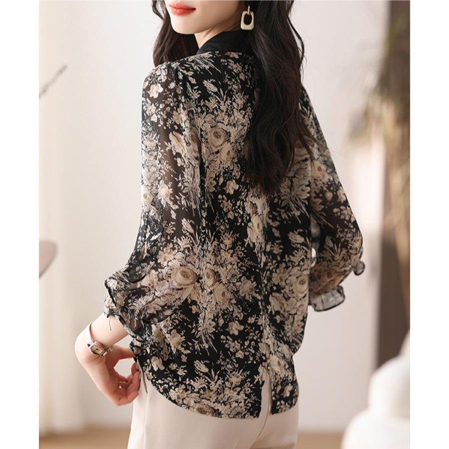 Элегантная и модная рубашка из шифона с цветочным принтом для женщин среднего возраста на весну