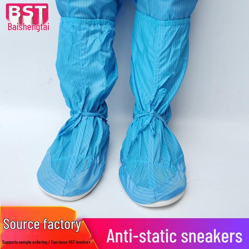 Blue & White Anti-static High-top Work Shoes with Soft Sole