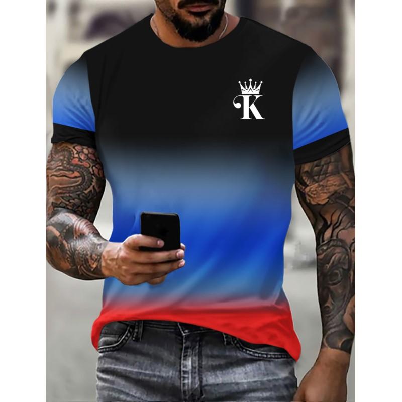 Summer New Men's Top Round Neck Pullover Printed T-shirt Daily Casual Street Style Short Sleeved T-shirt Men's Commuting Style