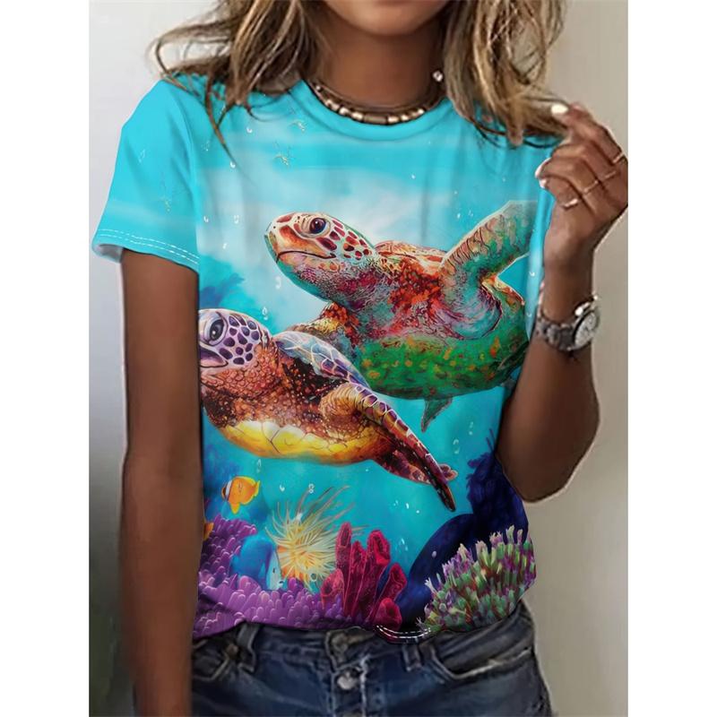Bird Turtle Frog Cat Pattern T Shirt Women Cartoon Animal 3D Printed T-Shirts Summer Short Sleeve O-Neck Tees Loose Street Tops