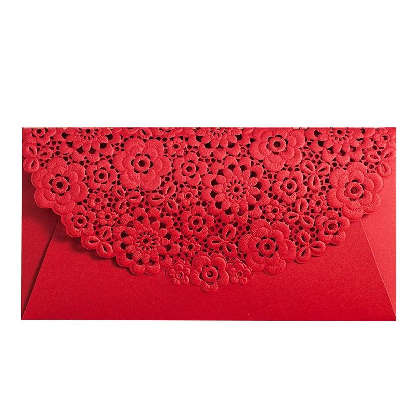 1 шт. Мешочек с деньгами прямоугольный лазерная гравировка новогодние красные конверты свадьба полый тисненый 3D