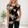 Women Summer T Shirt Chain Rose Print Short Sleeve Tees Casual Printed Tops
