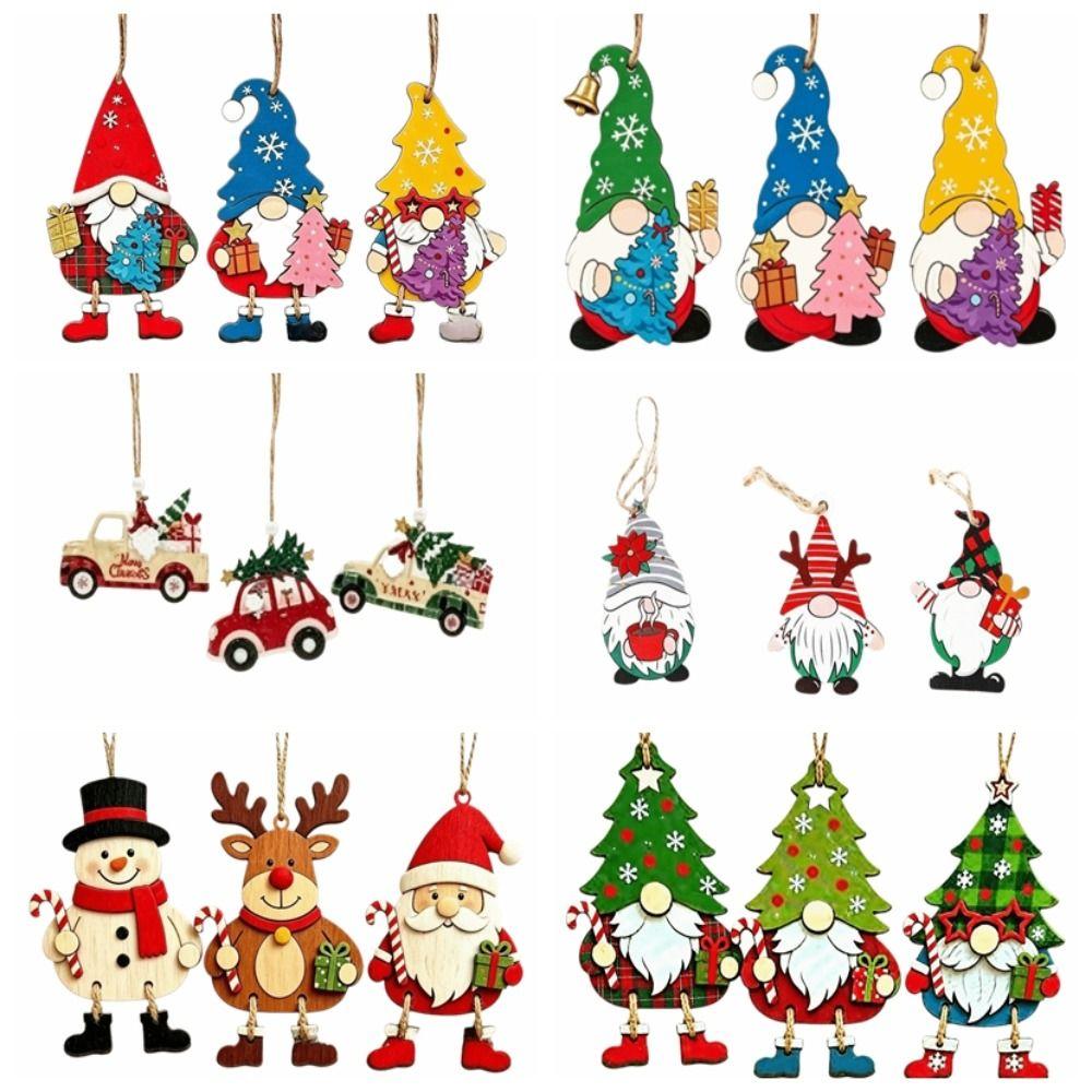 3 pcs Santa Claus Xmas Hanging Pendant 2D Flat Christmas Decor Christmas Tree