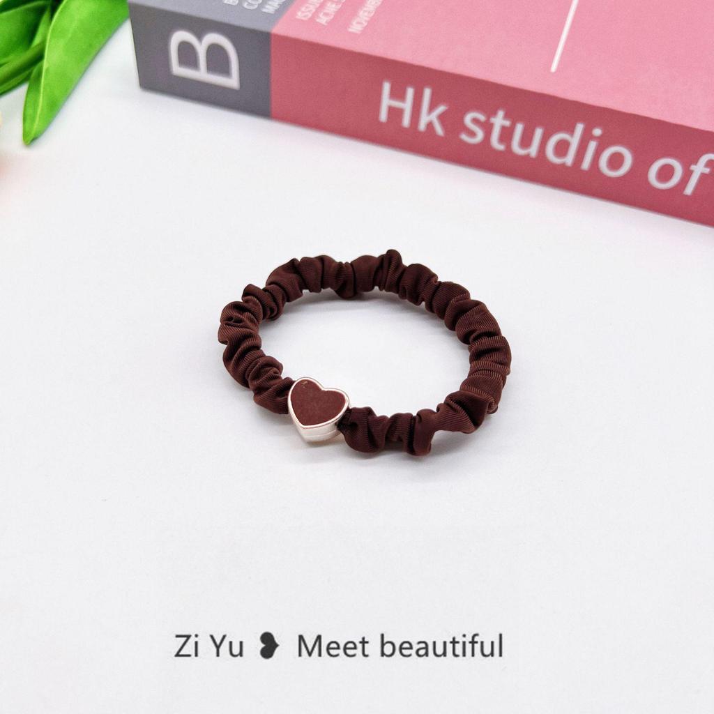 Textured Geometric Love Beaded Hair Ring - Black Rubber Band, Korean Style