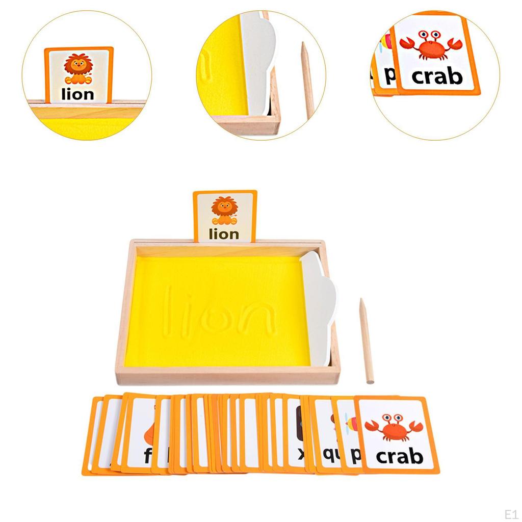 Wooden Alphabet Sand Tray Montessori Tracing Wood Writing Box Play