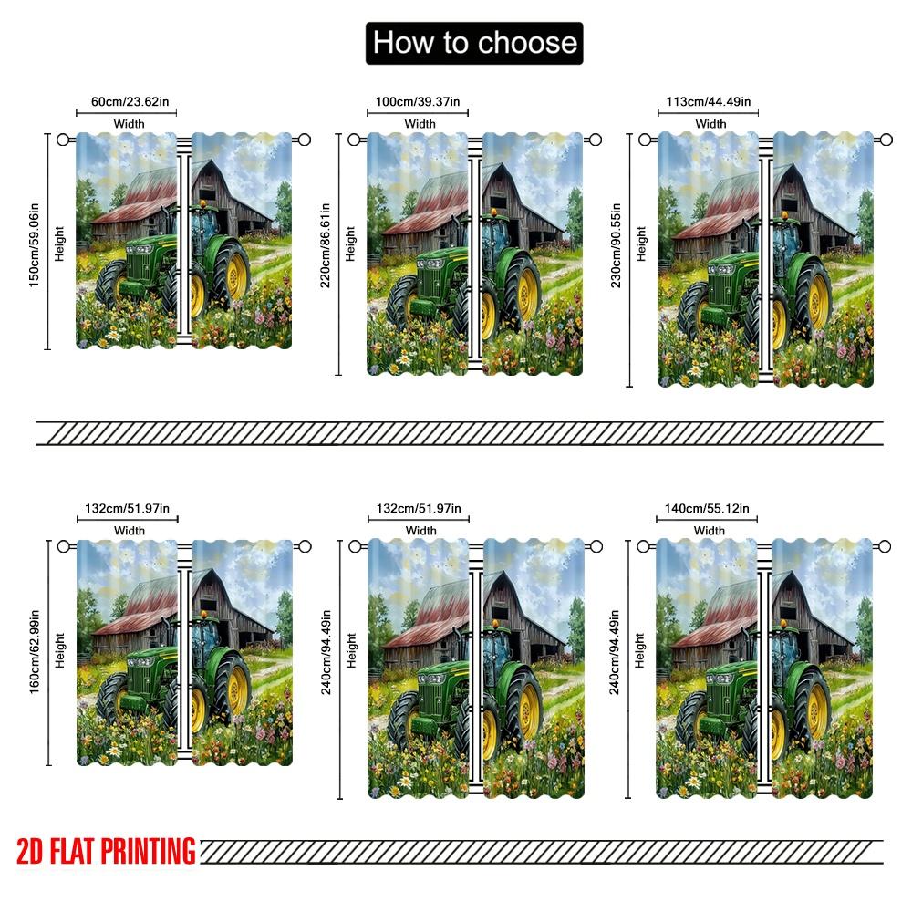 2pcs,2D Plane Printing Pattern Curtains Farm Tractor Durable 100% Polyester Fabric (without Rod) Home Decor for Kitchen Living
