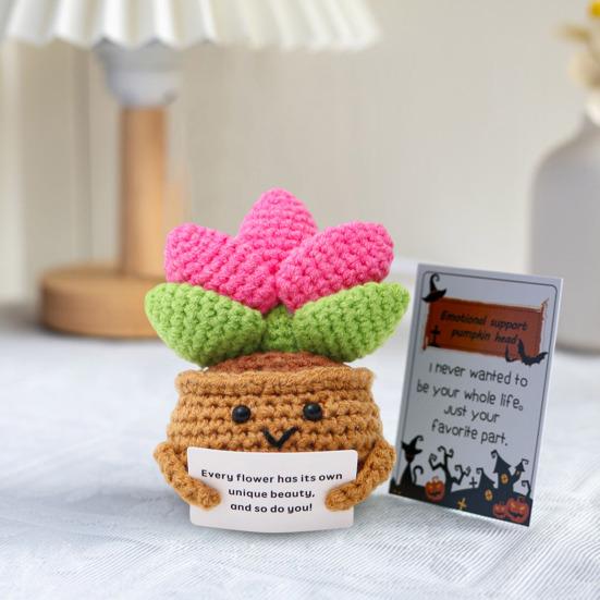 Вязание крючком позитивных горшечных растений с картой Эмоциональная поддержка ручная работа вязание подсолнух суккулент