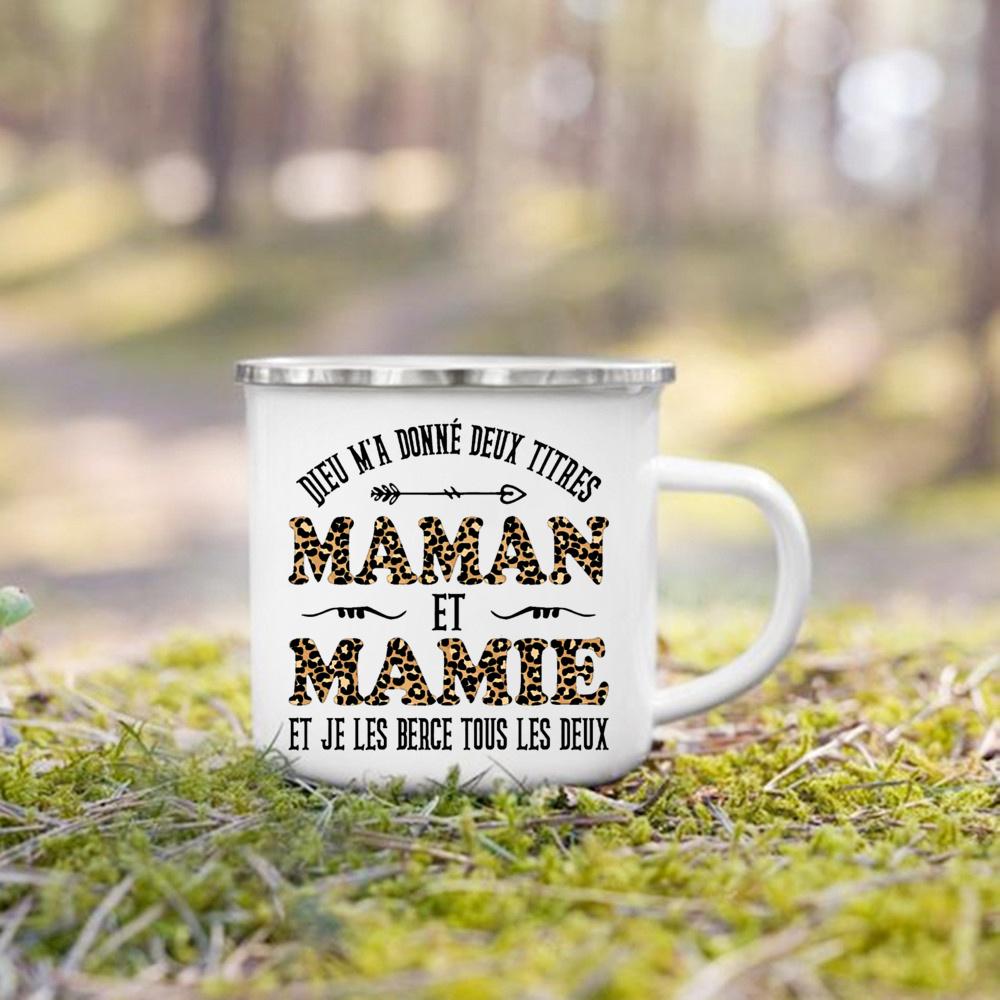 Эмалированная кружка с принтом Super Papy Mamie, креативные кофейные чашки, чашки для напитков, воды, молока, эмалированная кружка, домашняя посуда, подарки для бабушки и дедушки