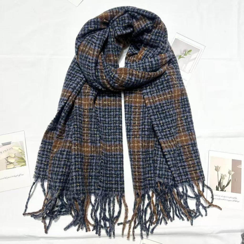 Women's Houndstooth Tassel Scarf - Autumn Winter Korean Style, Retro Warm Shawl