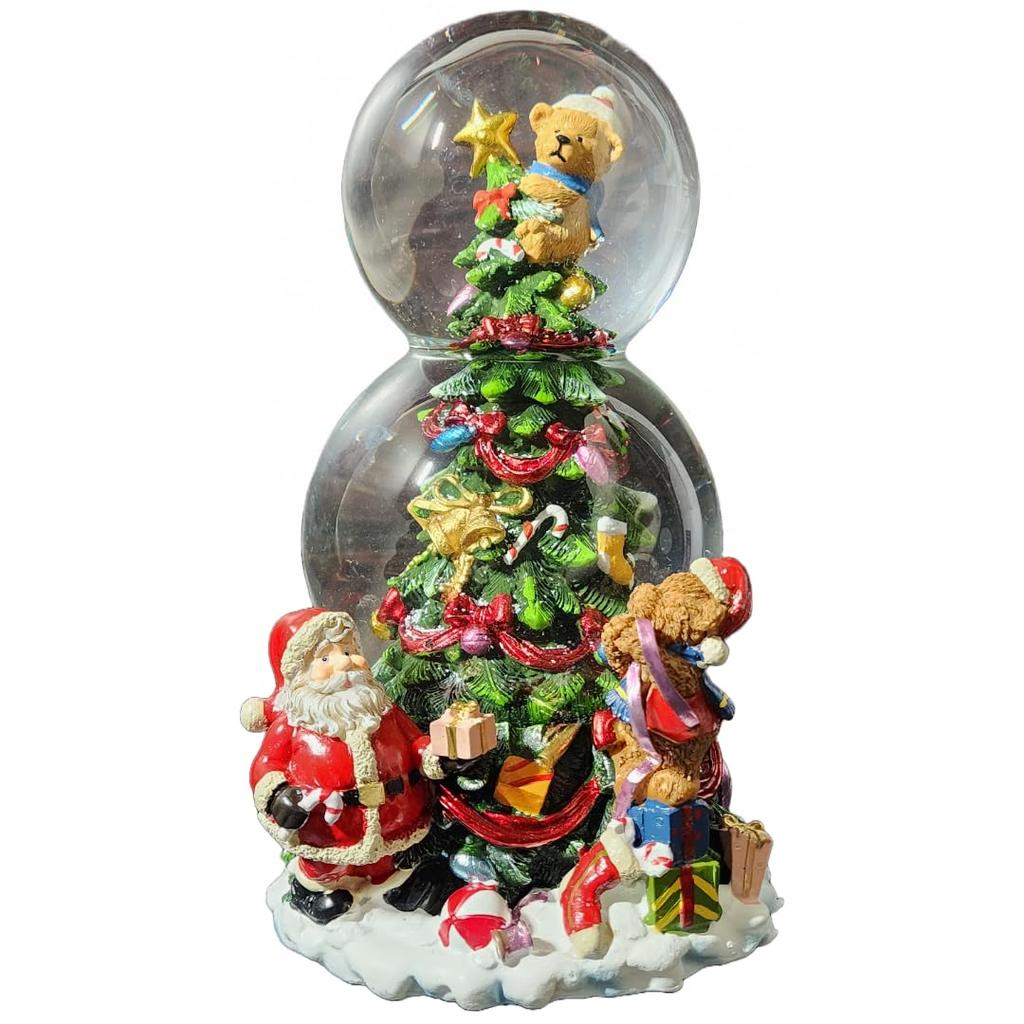 Minamiboeki Christmas Tree Snow Globe with Music Box 21x12x12cm Glass Teddy Bear Santa Claus