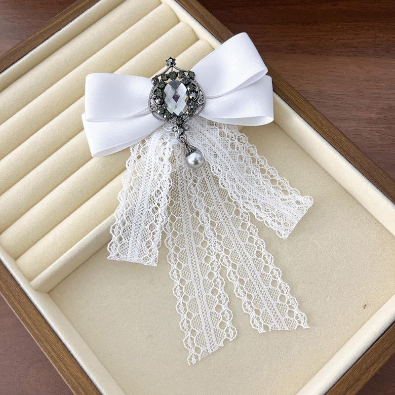 Vintage Lace Bow Tie Brooch Retro Ribbon Bowknot Brooch Mourning Brooch Suit Shirt Corsage Collar Pins Jewelry Accessories