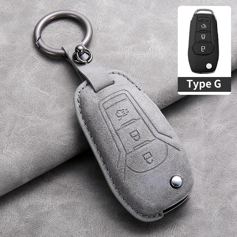 Leather Car Remote Key Case Cover for Ford Focus 3 4 ST Mondeo MK3 MK4 Fiesta Fusion Kuga Ecosport Protect Key Fob Keychain
