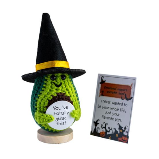 Halloween Wizard Hat Crochet Doll with Encouraging Card Emotional Support Handmade Knitting Positive Duck Pineapple